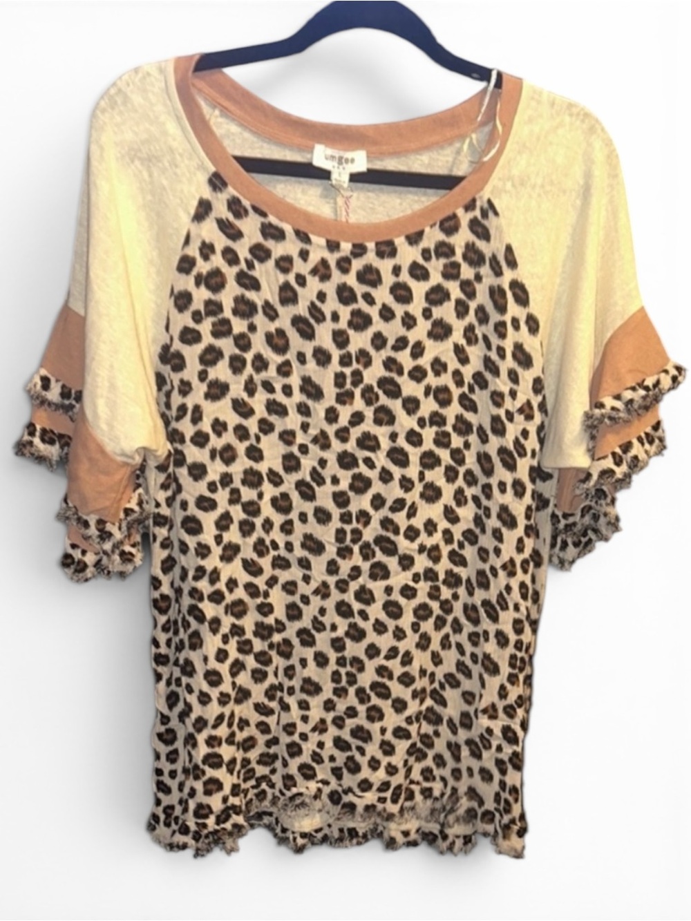 Umgee Lg Animal Print Ruffle Sleeve Tee